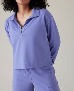 Athleta Retroterry Polo Crop Sweatshirt Dark Adonis Blue (Purple) L